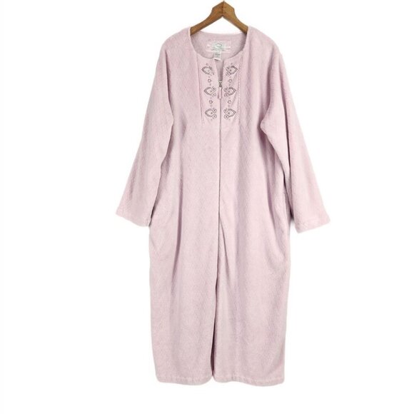 Oscar de la Renta  Quilted Fleece Zip Up Robe Women's L/XL Pink Pockets - Picture 3 of 10